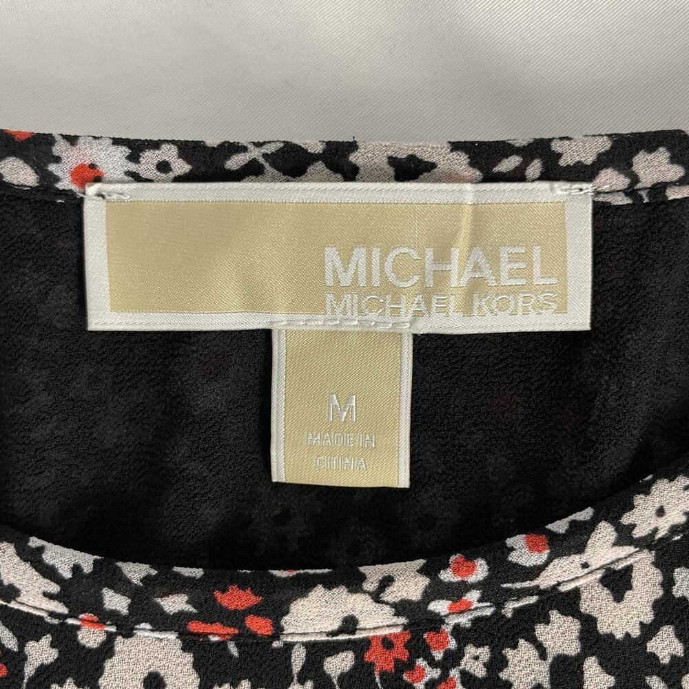 Michael Kors Women's Floral Short Sleeve Split Back Sheer Layers Size Medium - Picture 3 of 6